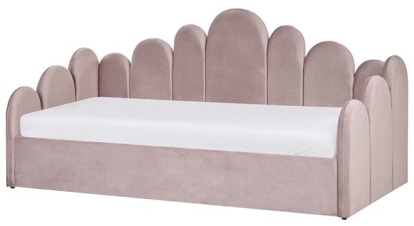 Denní postel s úložným prostorem POLIGNAC Umělý samet Pastelově růžová 90 x 200 cm