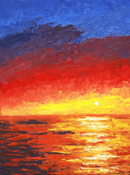 Ručně malovaný obraz od Tetiana Tereš - "Západ slunce", rozměr: 23 x 30 cm