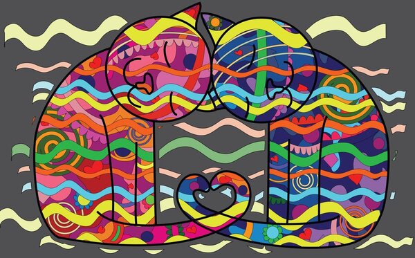 Obraz zamilované kočky v pop art stylu
