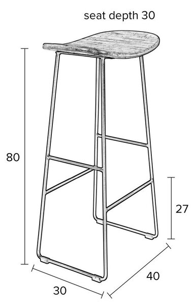 Černá barová stolička z teakového dřeva (výška sedáku 76 cm) Tangle – White Label