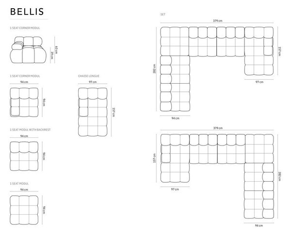 Růžová sametová pohovka 379 cm Bellis – Micadoni Home