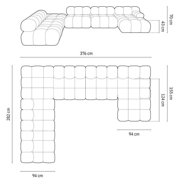Růžová sametová pohovka 379 cm Bellis – Micadoni Home