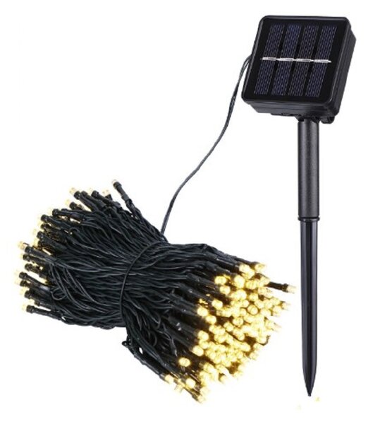 Solární vánoční řetěz, 10m, 100 LED, teplá bílá, 8 programů