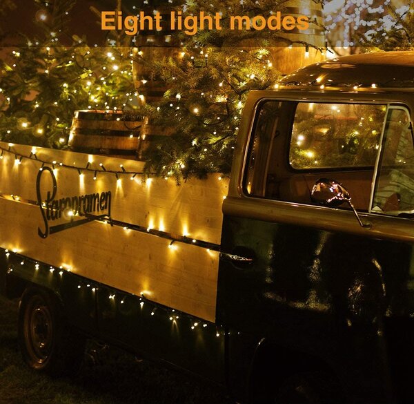 Solární vánoční řetěz, 10m, 100 LED, teplá bílá, 8 programů