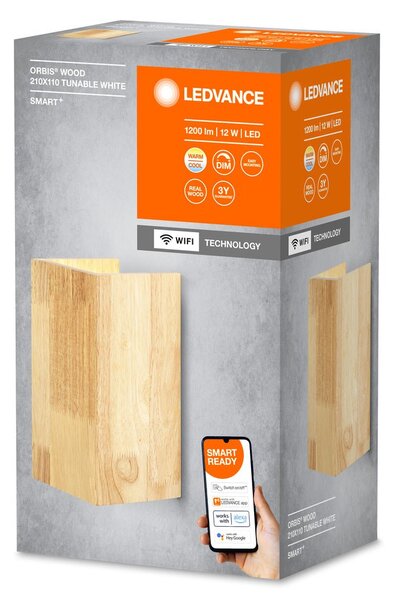 Chytré WiFi LED nástěnné světlo WOOD, nastavitelná bílá