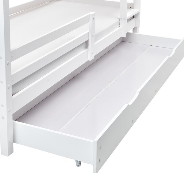 Patrová postel se zásuvkami Domek Borovicové dřevo GIRGOLS 90 x 200 cm s úložným prostorem Bílá