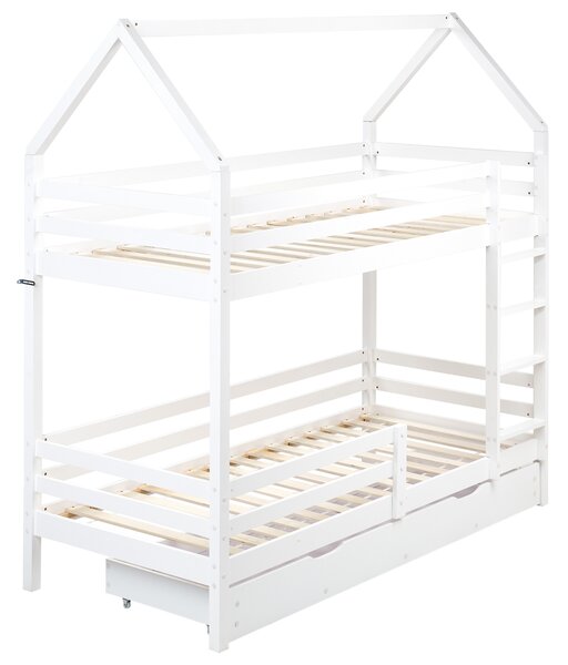 Patrová postel se zásuvkami Domek Borovicové dřevo GIRGOLS 90 x 200 cm s úložným prostorem Bílá