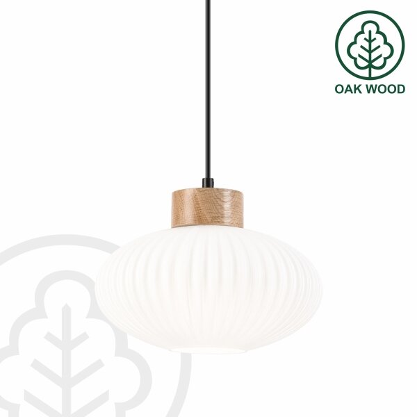 Lustr na lanku HARMONY 1xE27/15W/230V pr. 25 cm bílá/dub