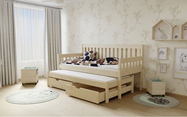 Dětská postel s výsuvnou přistýlkou z MASIVU 200x80cm SE ŠUPLÍKY - M06