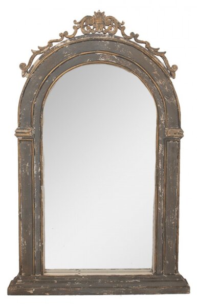 Obloukové zrcadlo v hnědém dřevěném rámu s odřením – 73x7x115 cm