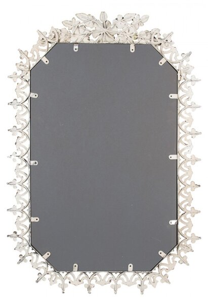 Obdelníkové zrcadlo v šedozeleném kovovém rámu s květinovou aplikací – 63x93 cm