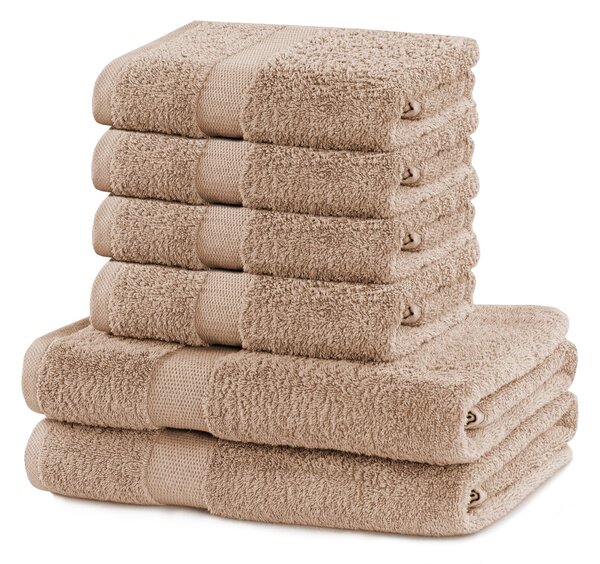 DecoKing - Sada bavlněných ručníků Béžová MARINA HLADKÉ-2*70x140+ 4*50x100