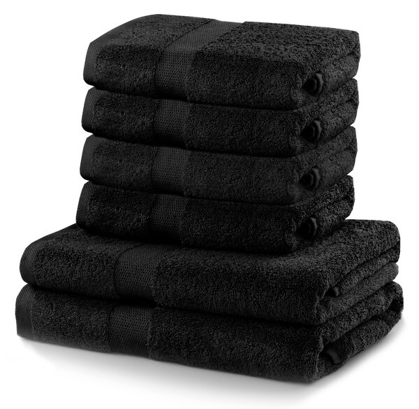 DecoKing - Sada bavlněných ručníků Černá MARINA HLADKÉ-2*70x140+ 4*50x100