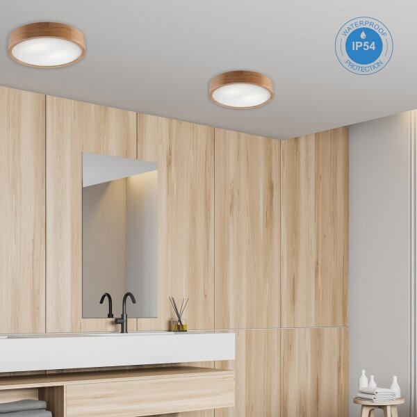 Koupelnové stropní svítidlo OAK 3xE27/15W/230V dub pr. 37 cm IP54