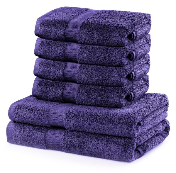 DecoKing - Sada bavlněných ručníků Fialová MARINA HLADKÉ-2*70x140+ 4*50x100