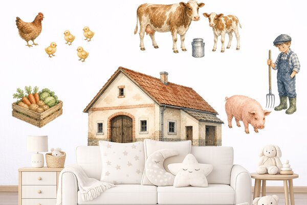 Farma stodola samolepky na stěnu pro děti arch 75 x 58 cm