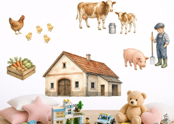 Farma stodola samolepky na stěnu pro děti arch 75 x 58 cm