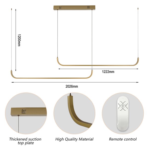 Immax NEO PATTINI Smart závěsné svítidlo dvojité 160-280cm, 53W, 3640lm zlaté Zigbee 3.0