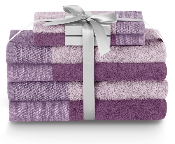 Souprava bavlněných ručníků s ozdobným lemem Levandule a Nachový MANDI