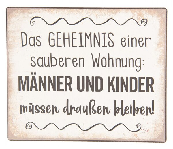 Béžová nástěnná kovová cedule Das Geheimnis – 15x13 cm