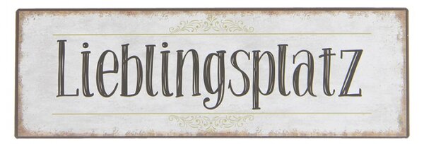 Bílá nástěnná kovová cedule Lieblingsplatz – 30x10 cm