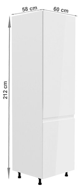KONDELA Skříňka na lednici, bílá / bílá extra vysoký lesk, pravá, AURORA D60ZL