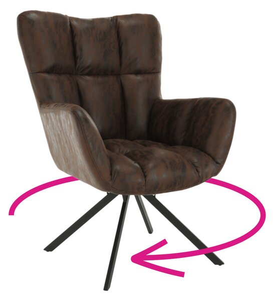 KONDELA Designové otočné křeslo, látka s efektom brúsenej kože, hnědá/černá, KOMODO