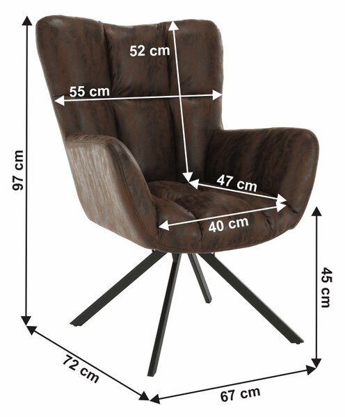 KONDELA Designové otočné křeslo, látka s efektom brúsenej kože, hnědá/černá, KOMODO