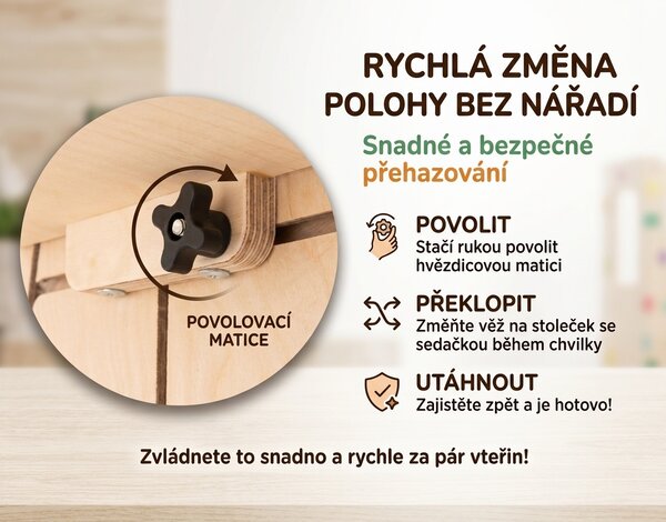Multifunkční učící věž 3v1 – stupátko, stoleček a židlička