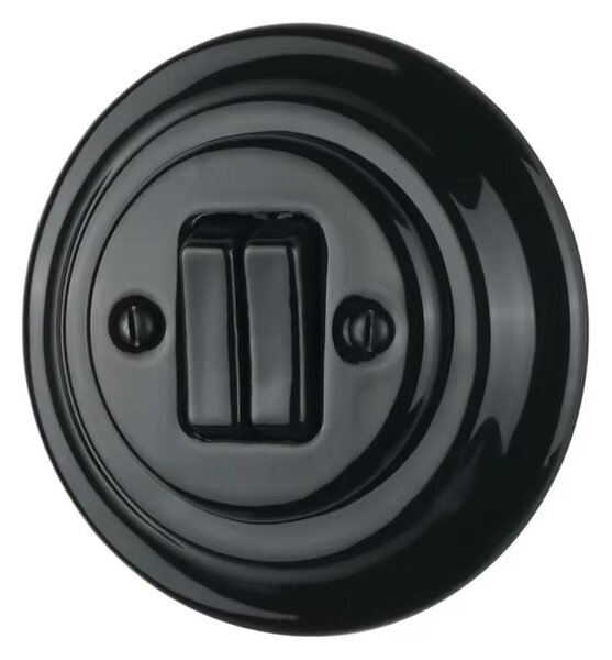 Bohemia-Design - Porcelánový retro dvojitý vypínač s rámečkem č. 5 černá