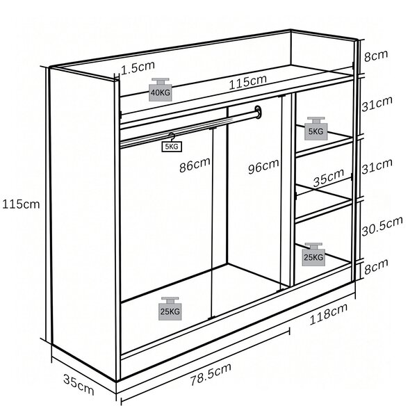 OTEVŘENÁ ŠATNÍ SKŘÍŇ, 118/115/35 cm Livetastic - Šatní skříně, Online Only