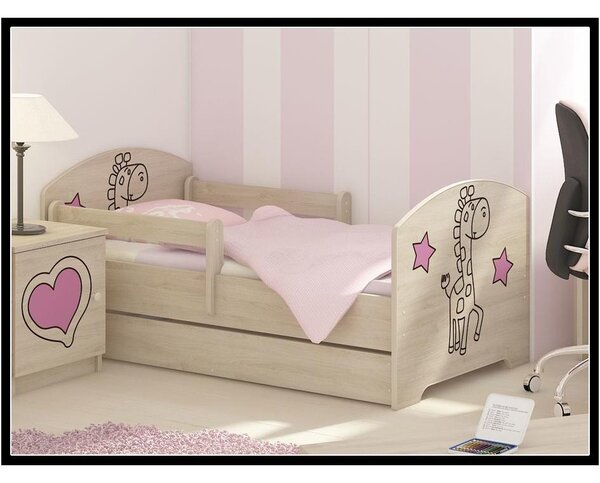 Dětská postel s výřezem ŽIRAFA - růžová 140x70 cm + matrace ZDARMA