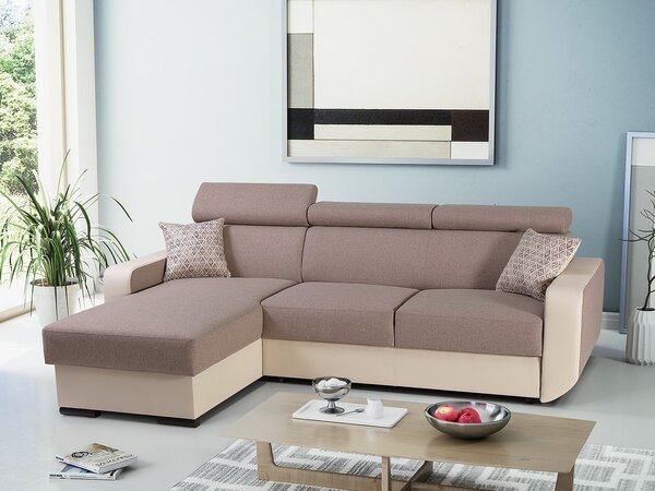 Rohová sedačka Istar (hnědá + béžová) (L). Akce -20%
