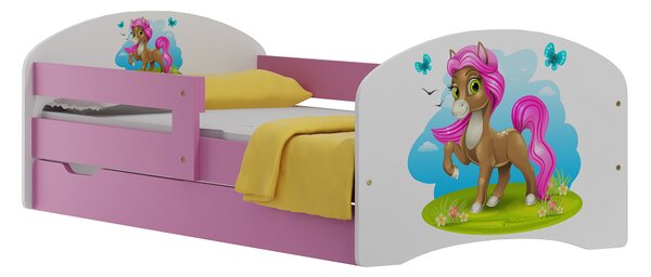 Dětská postel se šuplíky PONÍK S RŮŽOVOU HŘÍVOU 160x80 cm