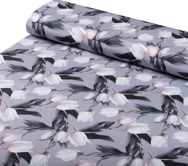 Biante Dekorační oválný ubrus PML-034 Bílé tulipány na šedém 100x140 cm