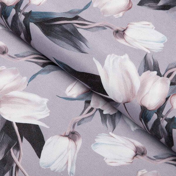 Biante Dekorační povlak na polštář PML-034 Bílé tulipány na šedém 30 x 50 cm