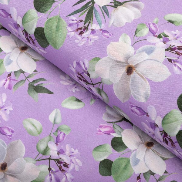 Biante Oblý podsedák PML-044 Květy magnolie na fialovém - 39x37x3 cm