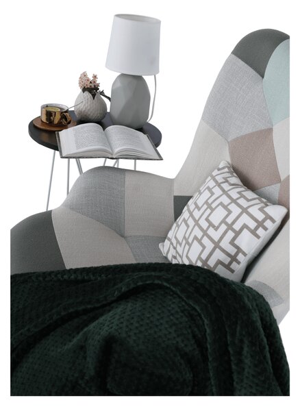 KONDELA Houpací křeslo, zelená-bílá patchwork/bílá/buk, GERON