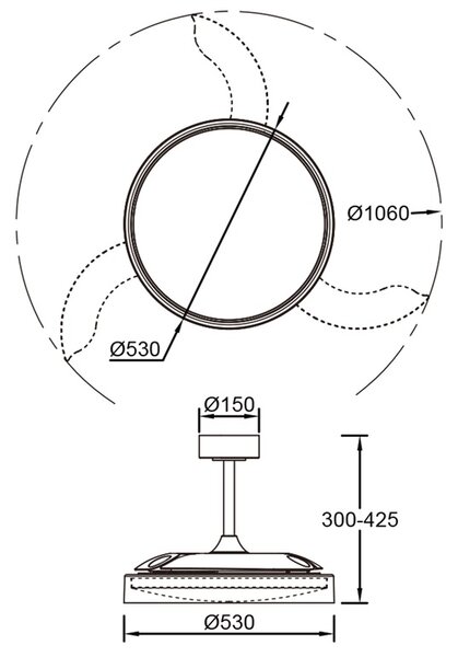 Mantra 9525 Glass, rozvinovací ventilátor se svítidlem a dálk. ovladačem, LED 40W 3000-5000K, čirá, průměr 53/106cm