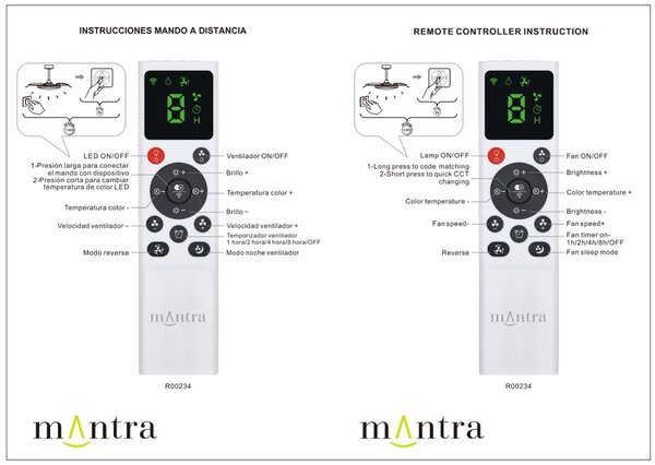 Mantra 9525 Glass, rozvinovací ventilátor se svítidlem a dálk. ovladačem, LED 40W 3000-5000K, čirá, průměr 53/106cm