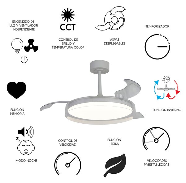 Mantra 9525 Glass, rozvinovací ventilátor se svítidlem a dálk. ovladačem, LED 40W 3000-5000K, čirá, průměr 53/106cm
