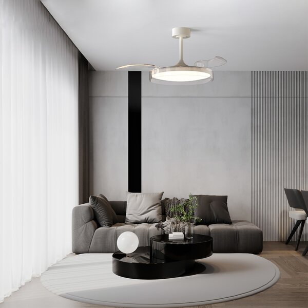 Mantra 9525 Glass, rozvinovací ventilátor se svítidlem a dálk. ovladačem, LED 40W 3000-5000K, čirá, průměr 53/106cm