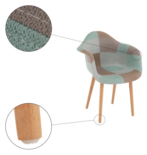 KONDELA Křeslo, látka patchwork mentol/hnědá/buk, KADIR NEW TYP 5