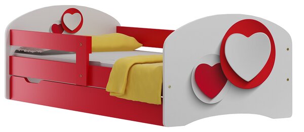 Dětská postel se šuplíky ČERVENÉ SRDCE 200x90 cm
