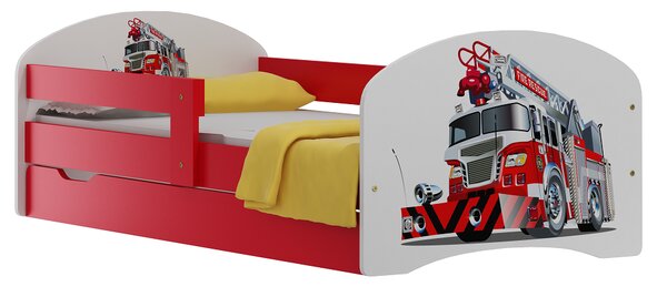 Dětská postel se šuplíky POŽÁRNICKÉ AUTO 140x70 cm