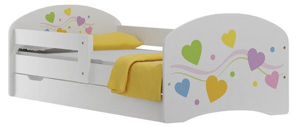 Dětská postel se šuplíky BAREVNÁ SRDÍČKA 160x80 cm