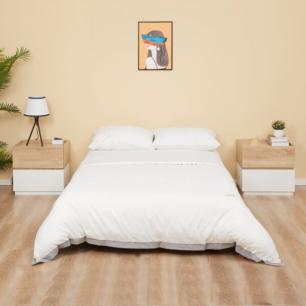 HOMCOM Moderní Skládací Noční Stolek se 2 Zásuvkami, Noční Skříňka, Boční Stolek do Obývacího Pokoj, 50x40x47,5 cm, Bílá a Dřevo | Aosom