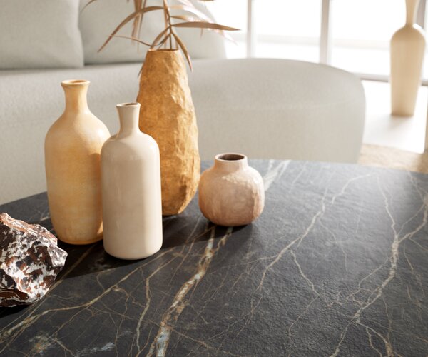 DELIFE Konferenční stolek Edge oválný 140x75 cm keramika Laminam® Noir Desir hnědá Sarity kov černá
