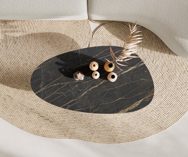 DELIFE Konferenční stolek Edge oválný 140x75 cm keramika Laminam® Noir Desir hnědá Sarity kov černá