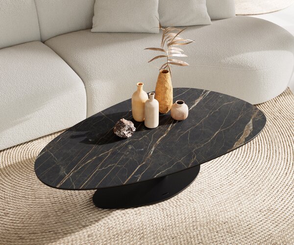 DELIFE Konferenční stolek Edge oválný 140x75 cm keramika Laminam® Noir Desir hnědý Vibany kov černý